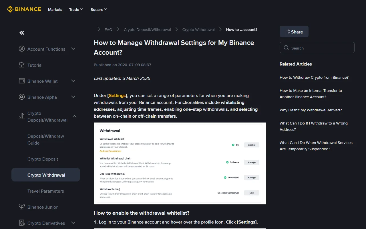 Binance Withdrawal Whitelist Kaise Enable Karein? Address, Limit Aur One-Step Withdrawal