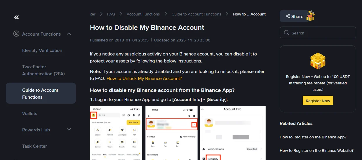 Binance account par ajnabi login? Pehle account disable karein, password baad mein