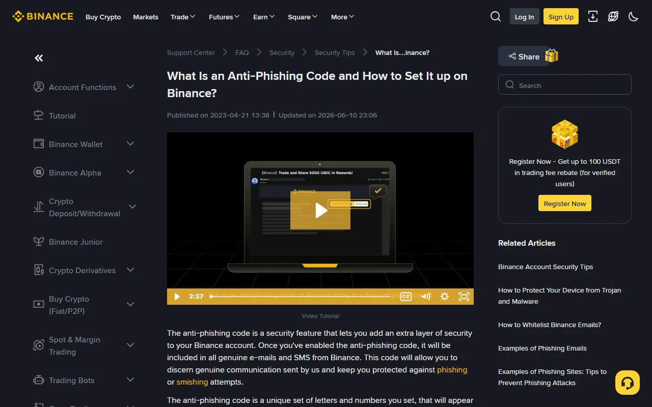 Binance Anti-Phishing Code Setup Aur Reset